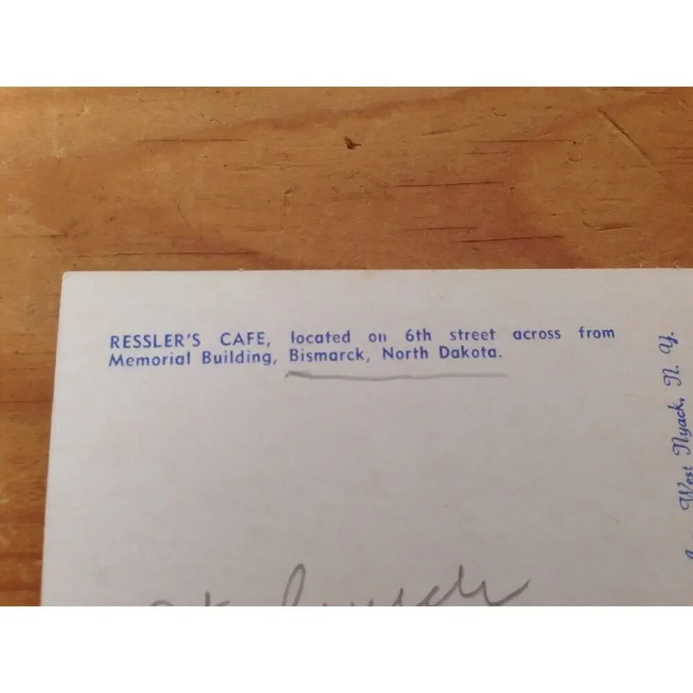1955 Vintage Art Deco Style Resslers Cafe Diner Bismark ND Unposted Postcard